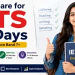 Student preparing for IELTS exam with a 30-day study plan, including Listening, Reading, Writing, and Speaking practice to achieve Band 7+ score.